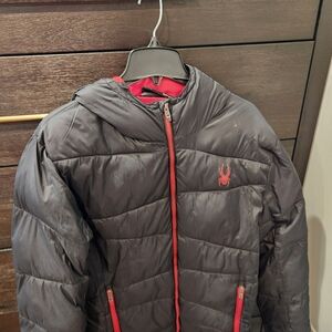 Spyder Mens Puffer Jacket - Black with Red Accents